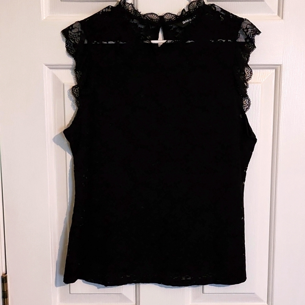 Allegra K Black Sheer Lace Tank Top